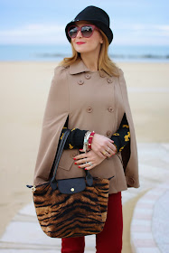 Camel cape coat, Persunmall cape, Longchamp Le Pliage tigre, Fashion and Cookies, fashion blogger