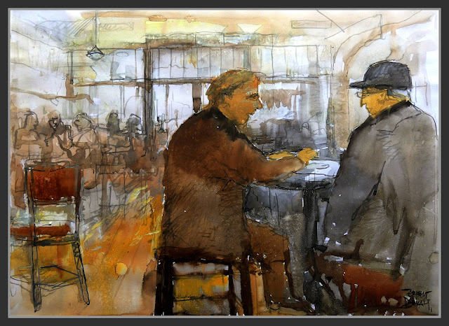 THE MOSSY WELL-PUB-LONDRES-MUSWELL HILL-ART-LONDON-PAINTINGS-ACUARELAS--JD-WETHERSPOON-INTERIOR-PERSONAJES-ARTISTA-PINTOR-ERNEST DESCALS