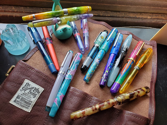 A colorful collection of fountain pens.