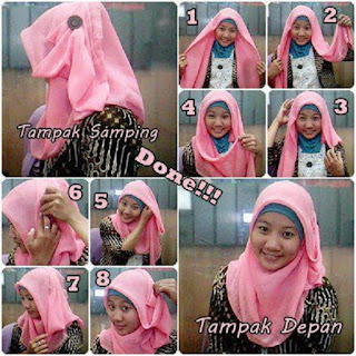 cara memakai jilbab pashmina dua warna