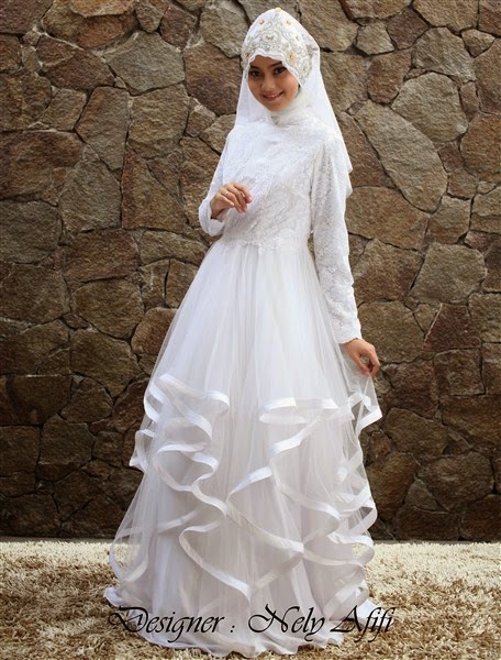  Contoh  Baju  Gaun Pengantin Muslim Islami Syar i Terbaru 