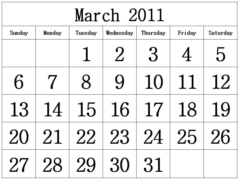 blank march calendar template. 2011 lank calendar template.