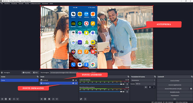 schermo android su OBS