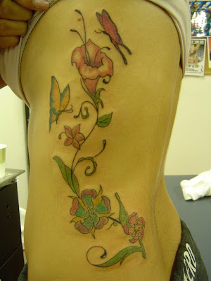 Label Flower and Butterfly Tattoo