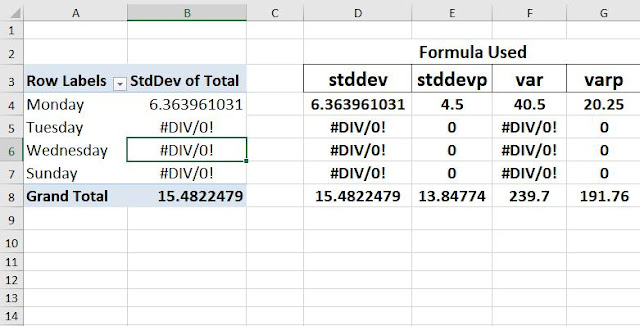 field setting stddev stddevp var varp