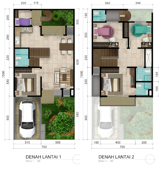 LINGKAR WARNA Denah  rumah  minimalis ukuran  7x15 meter 5 