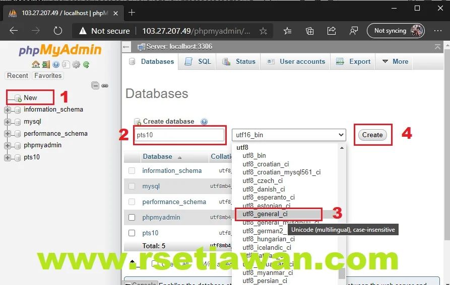 create database candy cbt phpmyadmin