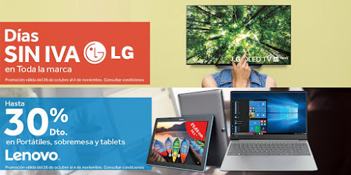 Top 10 ofertas promociones Días sin IVA LG y Hasta -30% en Lenovo de Worten