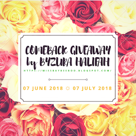 COMEBACK GIVEAWAY by BYZURA HALIFAH, Blogger Giveaway, 2018, Hadiah, Pemenang, Peserta,