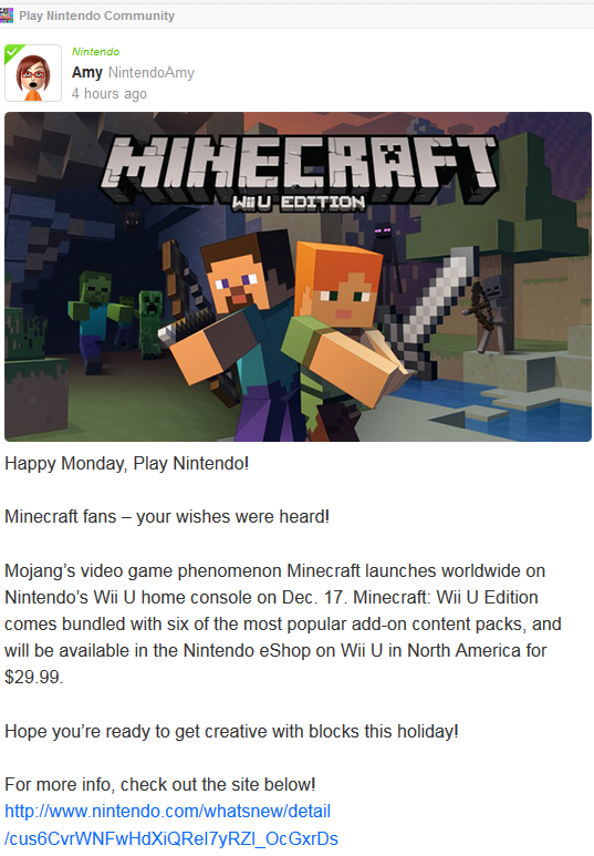 Koopatv Your Big Nintendo Of America Announcement Minecraft Wii U