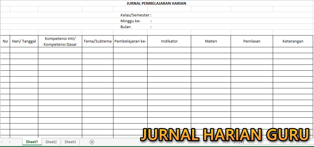 Format Jurnal Harian Kurikulum 2013 Model Baru Tematik 