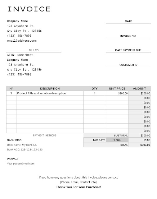 Black and White Invoice Template Google Docs Free