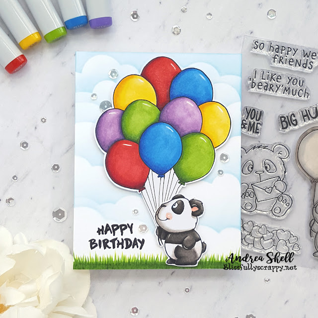 Panda with Balloons Card by Andrea Shell | Lovely Pandas stamp by Gerda Steiner Designs