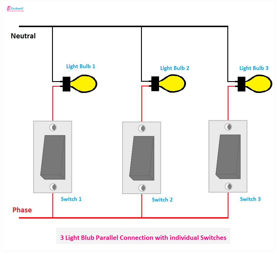 Light Bulb Connection in Parallel with individual switches