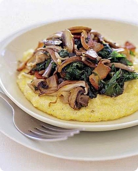 Polenta con funghi e spinaci