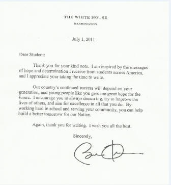 Raymond L. Young "A good place to learn and grow!": Student Receives Letter from the President