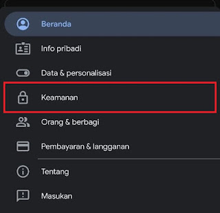 Menu keamanan Aplikasi google