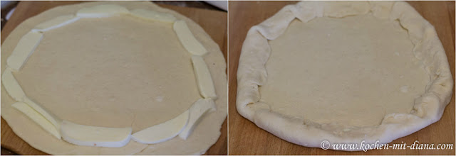 Making base for pizza with cheese edge