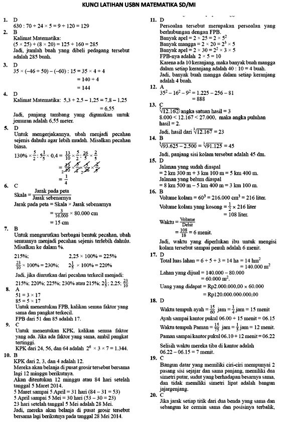 Latihan Soal Usbn Matematika Sd Mi Tahun 2020 2019 2020