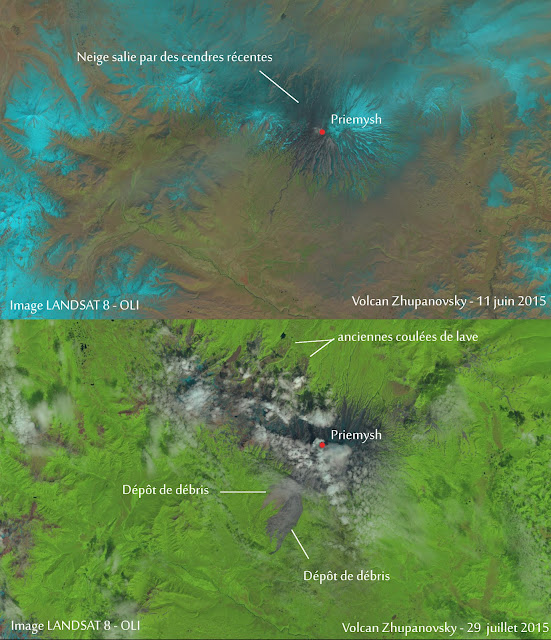 Dépôts de débris du volcan Zhupanovsky, juillet 2015