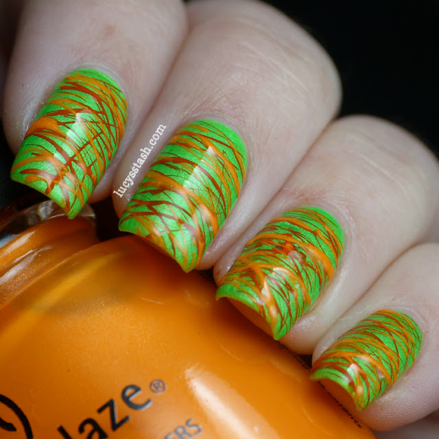 Lucy's Stash - Green and Orange Sugar Spun manicure