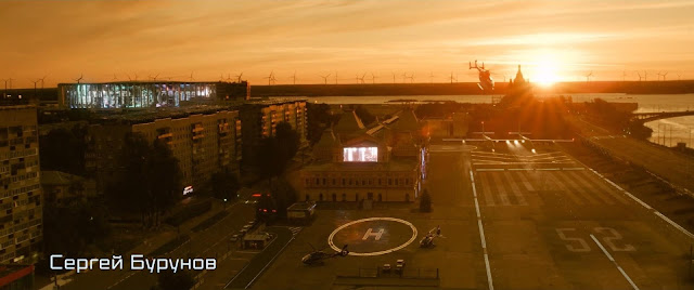 Взлетно-посадочная полоса у Главного ярмарочного дома - кадр из фильма Пара из будущего