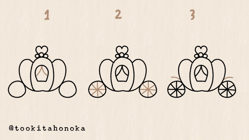 かぼちゃの馬車 シンデレラ の童話のイラストの簡単かわいい描き方 手書き ボールペン 手帳用 遠北ほのかのイラストサイト