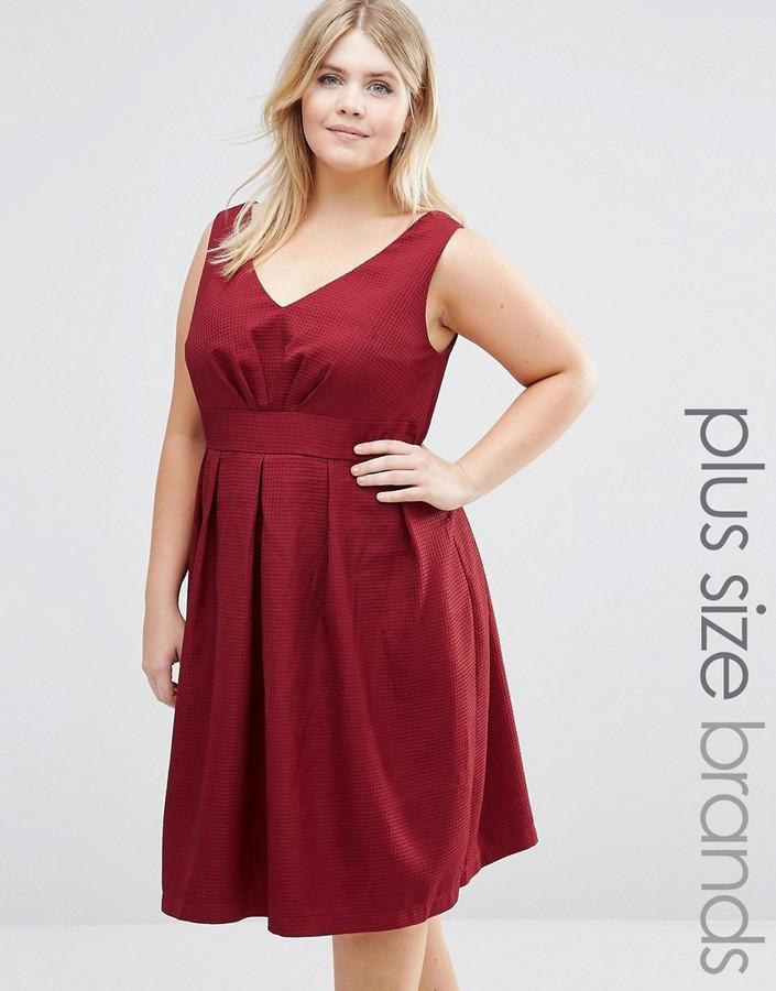 Plus Size Red Textured Skater Dress