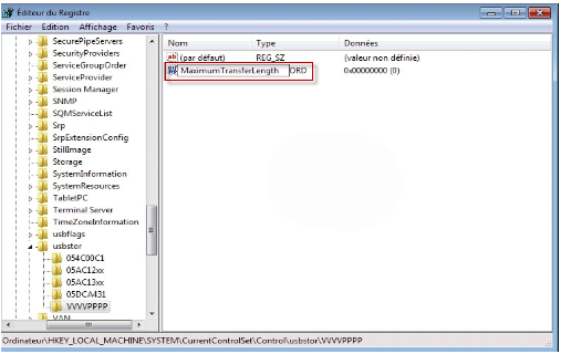 Nommez la nouvelle valeur “MaximumTransferLength” et double cliquez dessus 