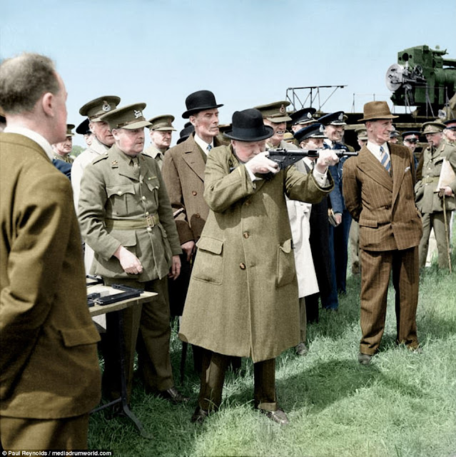 Winston Churchill at the Royal Artillery experimental station at Shoeburyness in Essex 13 June 1941 worldwartwo.filminspector.com