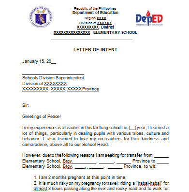 endorsement letter for transfer of work assignment deped