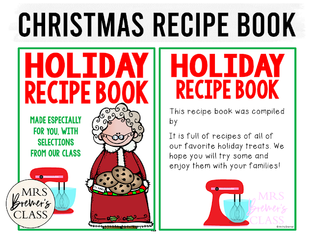 Christmas Holiday Recipe Gift Book of editable templates for students to share how to make their favorite holiday treats for Kindergarten and First Grade