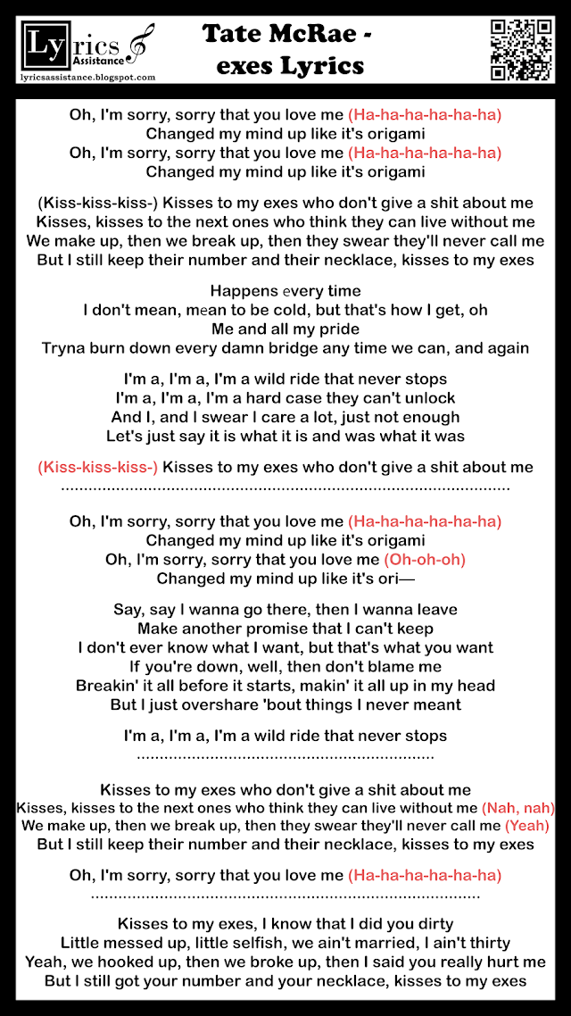 Tate McRae - exes Lyrics | lyricsassistance.blogspot.com