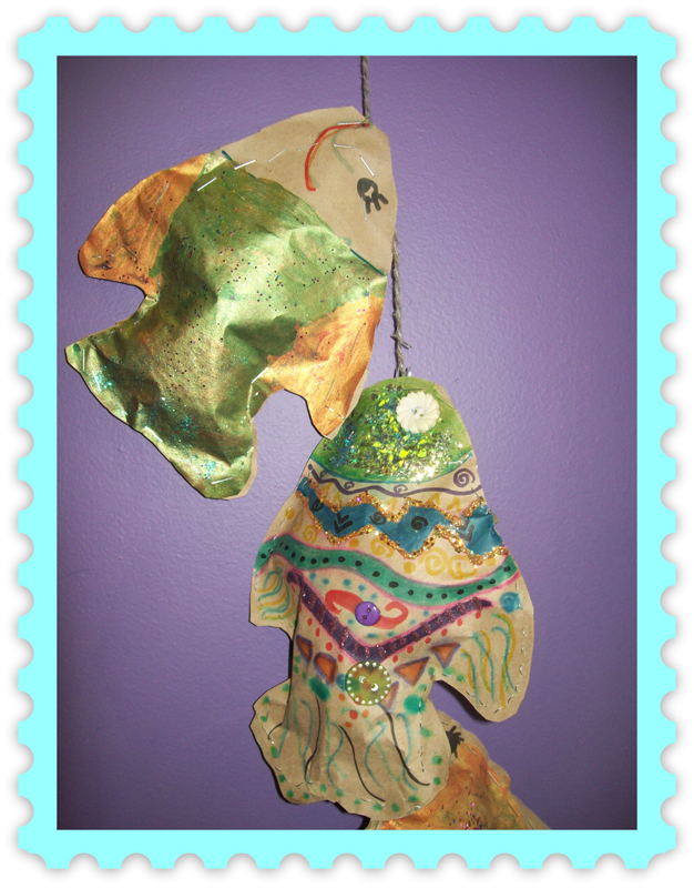 These rainbow fish are created using a large fish stencil and kraft paper