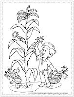 Kids picking corn for thanksgiving coloring pages