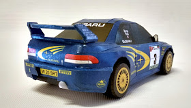 Paper craft rally car model rear view 