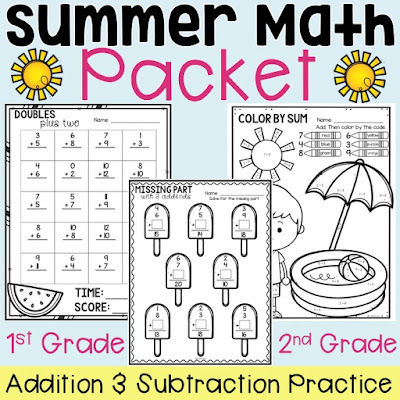 Summer Math Addition and Subtraction packet for first and second grade.