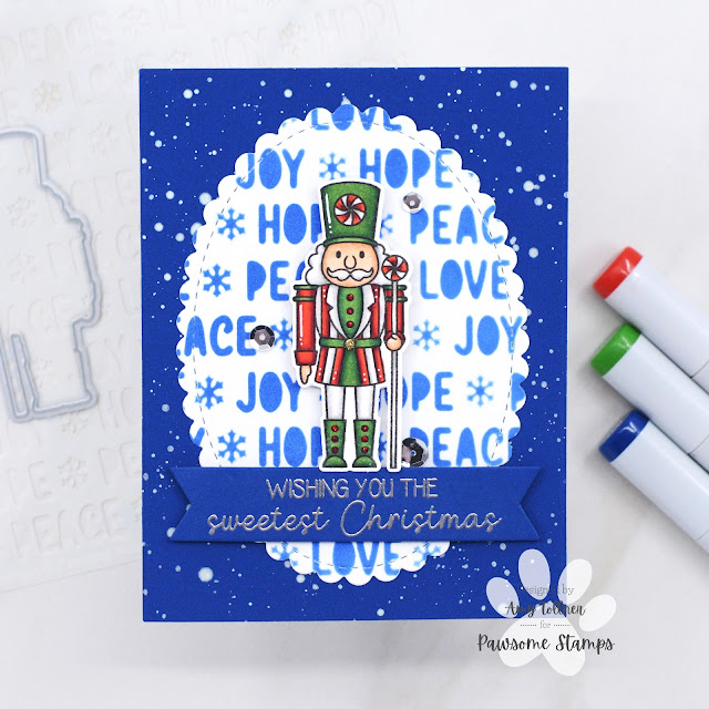 Sweet Christmas Stamp and Die Set, Peace Love and Joy Stencil, Silver Tinsel Sequin Mix by Pawsome Stamps #pawsomestamps #handmade