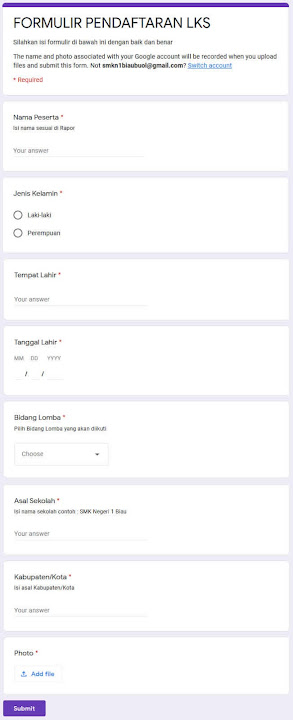 contoh formulir pendaftaran google form