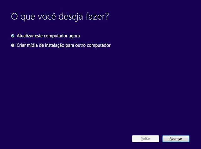 Atualizando para Windows 10 ou criando mídia removível