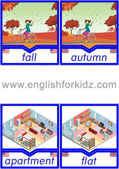 American English vs British English vocabulary flashcards