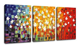 Canvas Art Flowers Abstract Painting Contemporary Wall Art Pictures Prints White Flower Colorful Modern Artwork 12" x 16" x 3 Pieces Framed Ready to Hang for Office Kitchen Wall Decor Home Decorations