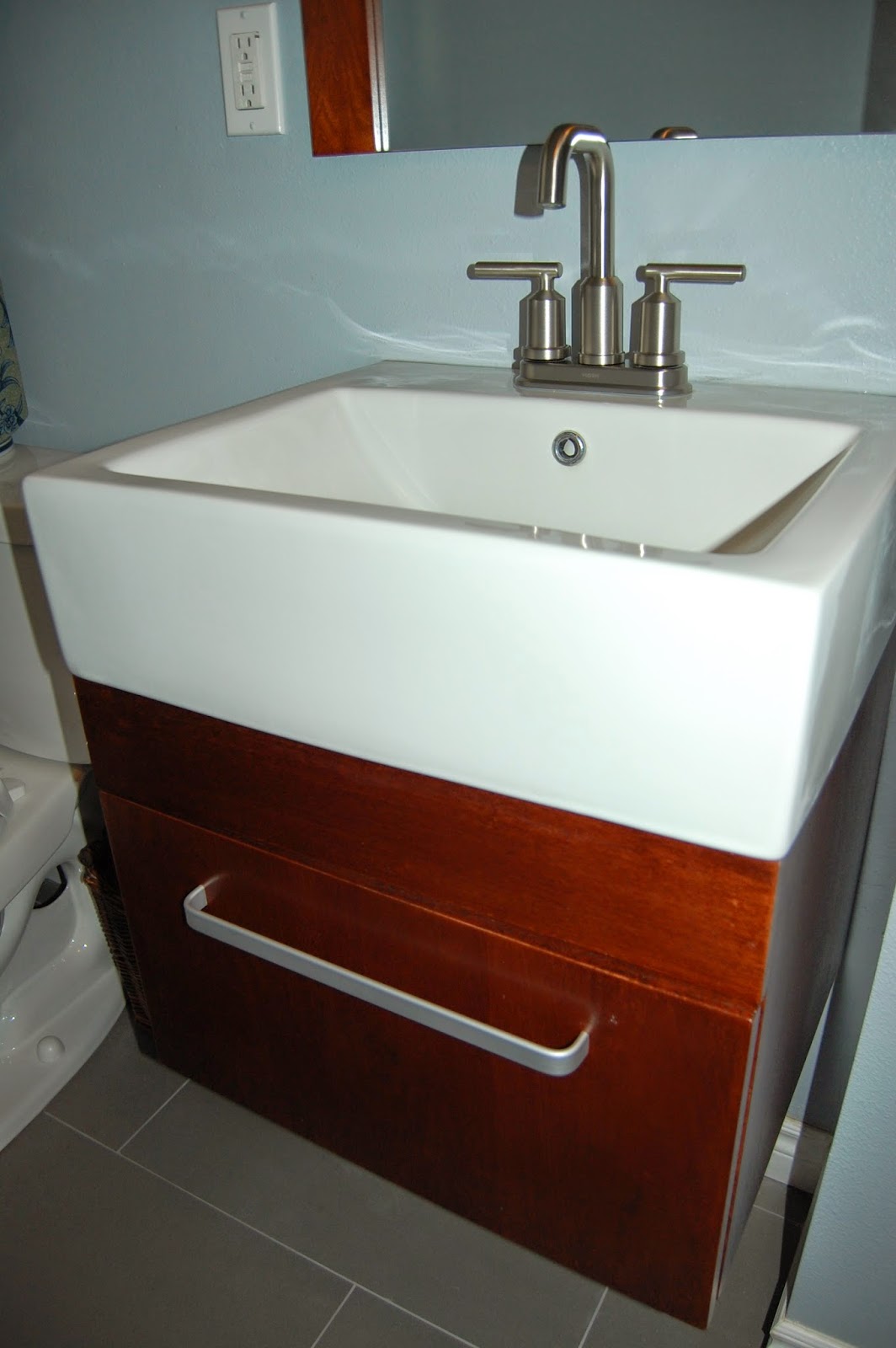 wall mounted vanity modern transitional bathroom brushed nickel faucet