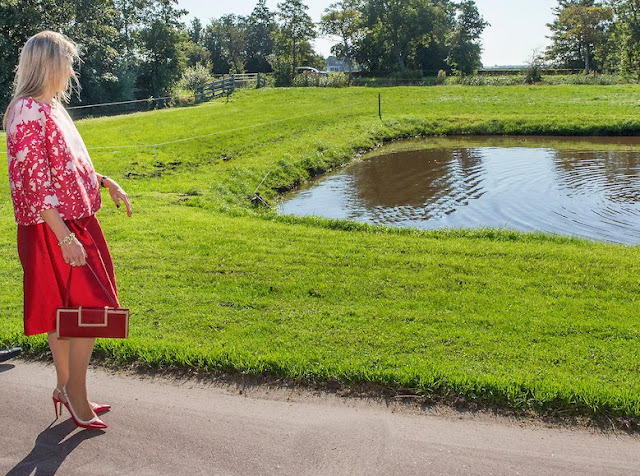 Queen Maxima of The Netherland visits a dairy farm (FrieslandCampina) in Koudum