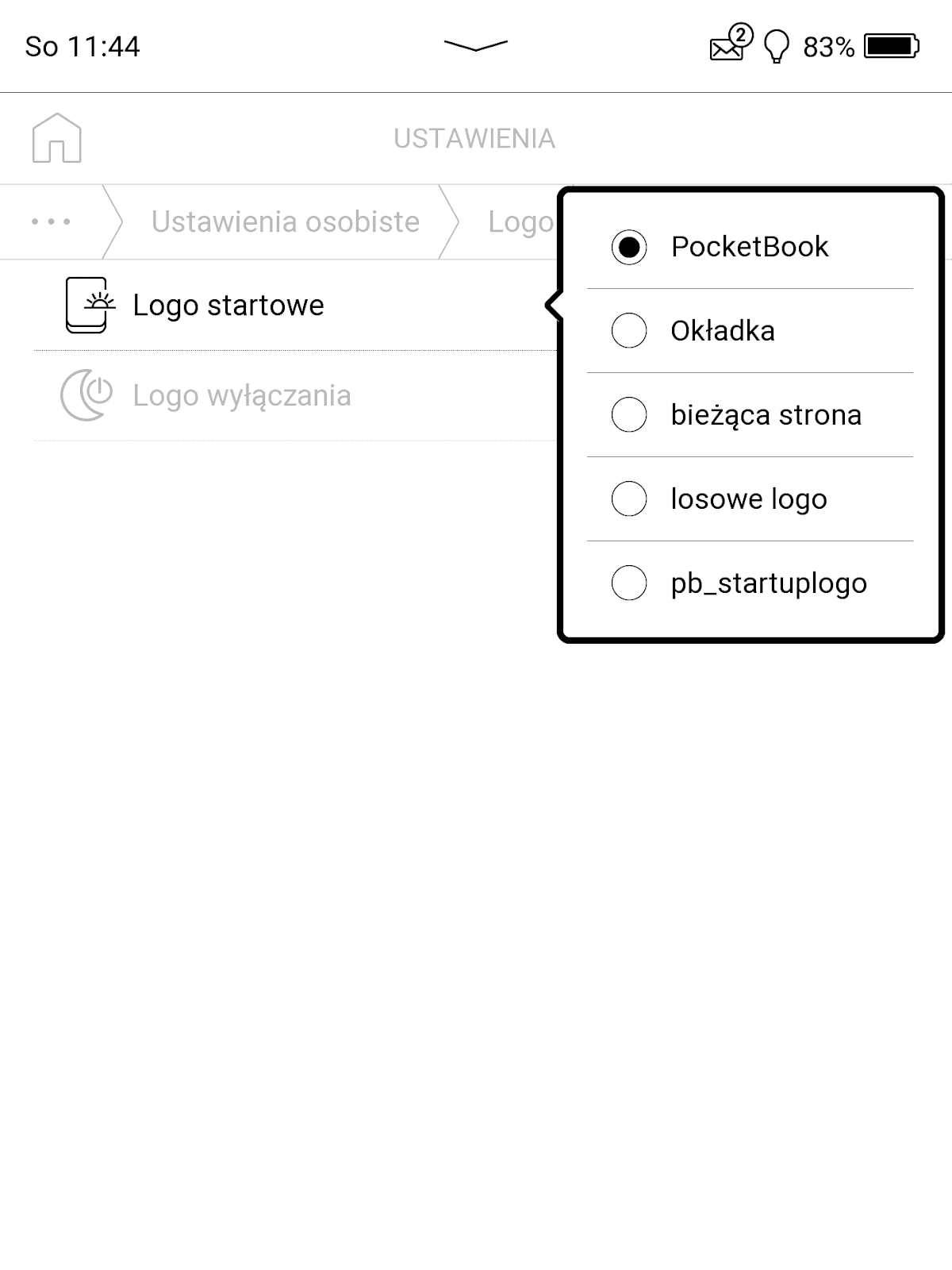 PocketBook InkPad 4 – ustawienia loga startowego