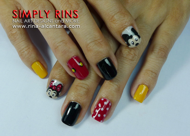 Red Black And White Nail Designs. Mickey Mouse nail art design