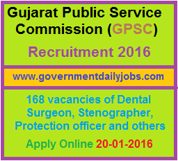 GPSC RECRUITMENT 2016 APPLY ONLINE FOR 168 DENTAL SURGEON & STENO POSTS