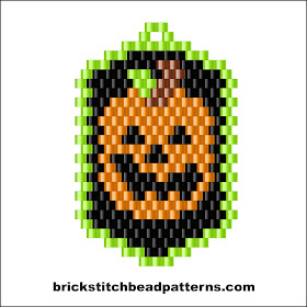 Click for a larger image of the Pumpkin Dog Tag Halloween brick stitch bead pattern color chart.