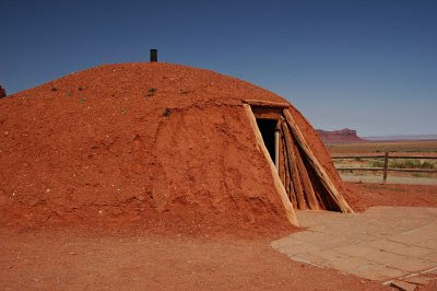 traditional hogan dwelling, with the doorway facing east to greet the morning sun