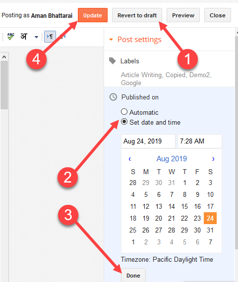 show updated date in blogger post